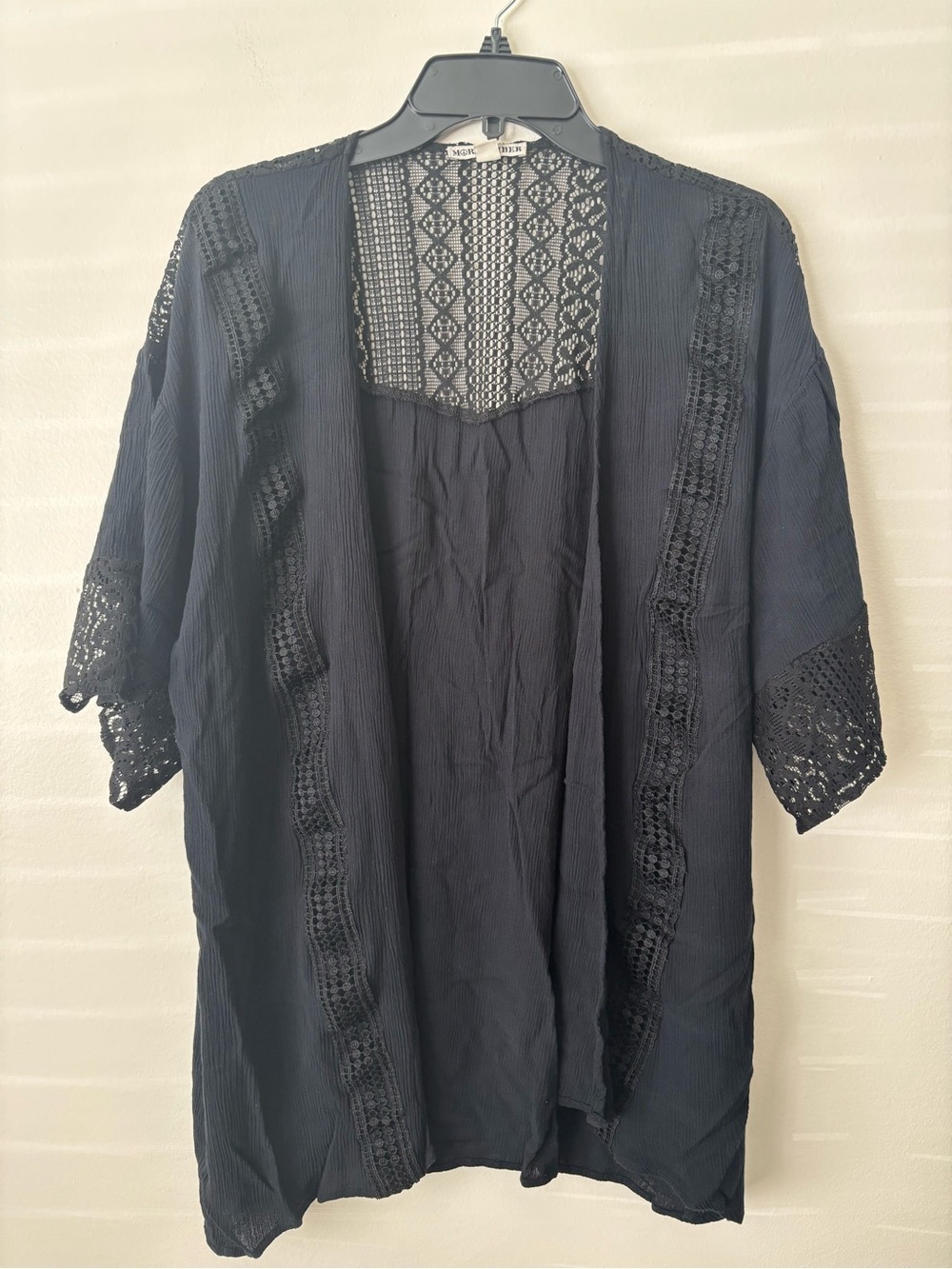 Lace-Trim Open Front Kimono swim coverup
